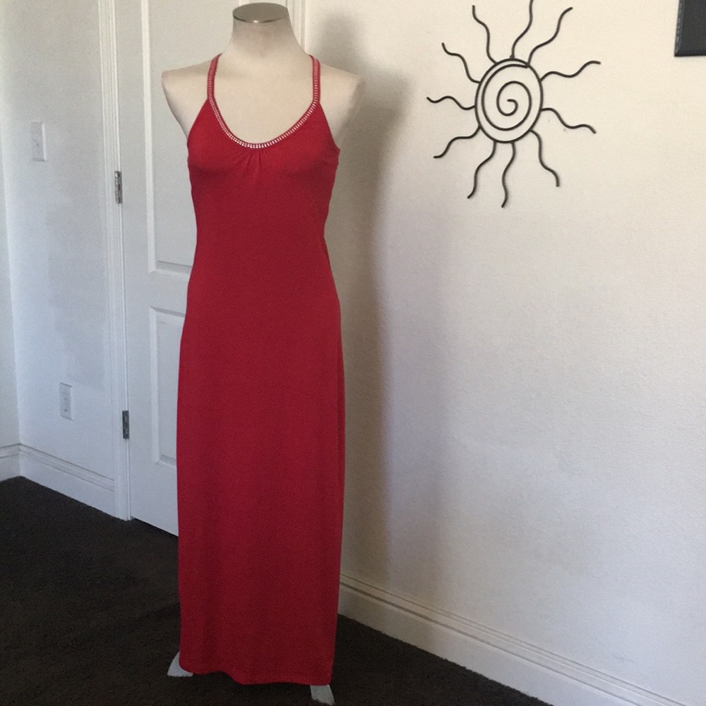 Planet Gold Red Stubbed Razorback Maxi Dress
